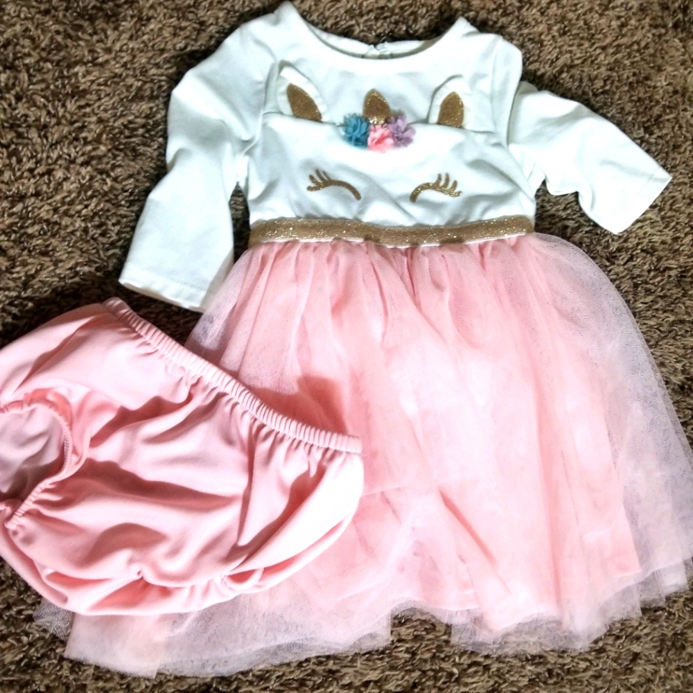 Unicorn party dress w/bloomers 18M